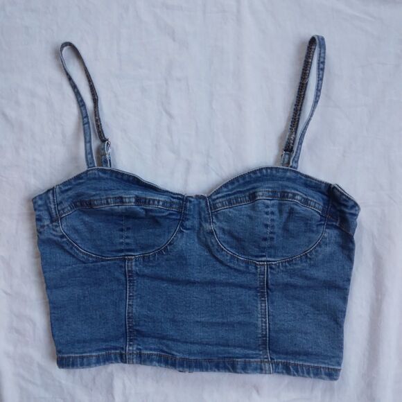 PacSun Tops - Pacsun Bustier Top Blue Denim Spaghetti Strap Cropped Top Women's Size Large